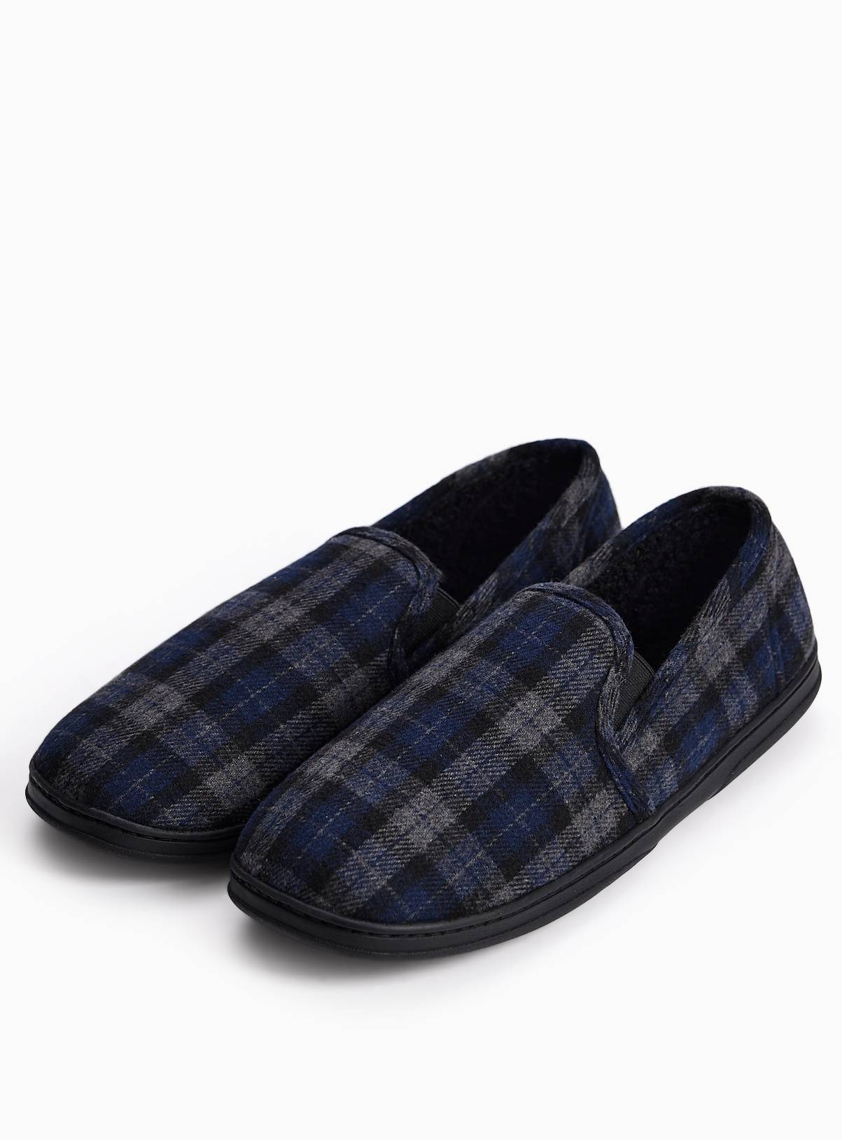 Black & Grey Checked Fur-Lined Slippers 12 - Image 1